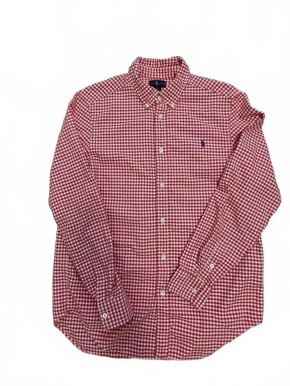 Ralph Lauren Boys red white Gingham button up shirt size Xlarge 18 20